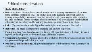 Effects of soyflour on physical and chemical properties of bread | PPTX