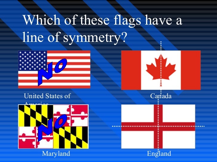 Which of these flags have aline of symmetry?United States of     CanadaAmerica      Maryland       England 