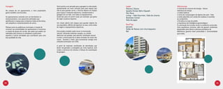 Garagem                                                    Outro ponto a ser pensado para a garagem é a decoração,     Lazer                                    Diferenciais
                                                            apresentando um novo conceito para este espaço que          Piscina / Sauna                          • Controle de consumo de energia - leitura
 Na compra de um apartamento, o novo proprietário           não só para guardar carros, a Tecnisa oferece um espaço     Quadra Street Ball e Squash              individual de energia
 ganha também uma bicicleta.                                para roupas e materiais esportivos, transformando a         Pet Place                                • Coleta Seletiva
                                                            garagem em um loft, com todos os equipamentos               Living – Sala Gourmet / Sala de cinema   • Usina de compostagem de dejetos dos pets- Toda
 Os apartamentos contarão com um bicicletário no            essenciais para um jovem casal, por exemplo, que gosta                                               a renda adquirida com venda dos resíduos é revertida
                                                                                                                        Business Center
 estacionamento, com paraciclos estilizados que             de viajar e praticar esportes.                                                                       ao condomínio.
                                                                                                                        Sala de jogos
 aperfeiçoam o espaço para comportar todas as bicicletas,                                                                                                        • Pá eólica no topo do prédio
 sem prejudicar o estacionamento de carros.                 Um closet aberto tem espaço para guardar objetos de                                                  • Arquitetura de inteligência gerontológica:
                                                            uso esporádico, difíceis de organizar na casa, como malas   Roof Top                                 É a promoção da inclusão social no ambiente construído.
 Pleitear junto às prefeituras municipais a criação de      de viagem e equipamentos esportivos.                        Jacuzes                                  Uma arquitetura inclusiva, além de garantir ambientes
 ciclovias nas proximidades do apartamento e incentivar                                                                 Salão de festas com churrasqueira        apropriados para idosos e pessoas portadoras de
 a criação de grupos de corrida, são ações que podem ser    Este projeto também pode inovar na iluminação               Bar                                      deficiência, garante maior praticidade e funcionalidade
 realizadas para motivar os moradores a praticarem          natural, utilizando materiais vazados, ou criando                                                    para todos.
 esportes e outras atividades que contribuem para uma       aberturas nas paredes, para permitir ventilação natural
 boa qualidade de vida.                                     e evitar a intoxicação do ar pelas emissões do motor dos
                                                            carros. Durante a noite, para economizar energia será
                                                            utilizada iluminação com LEDs.

                                                            A partir de materiais reutilizados de demolições que
                                                            foram recuperados e protegidos por tinta especial, será
                                                            criada a estrutura de colunas e treliças de sustentação
                                                            da garagem.




50                                                                                                                                                                                                                    51
 