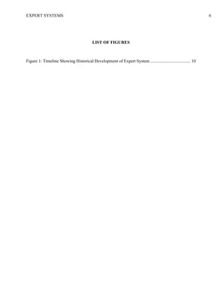 EXPERT SYSTEMS 6
LIST OF FIGURES
Figure 1: Timeline Showing Historical Development of Expert System ..................................... 10
 