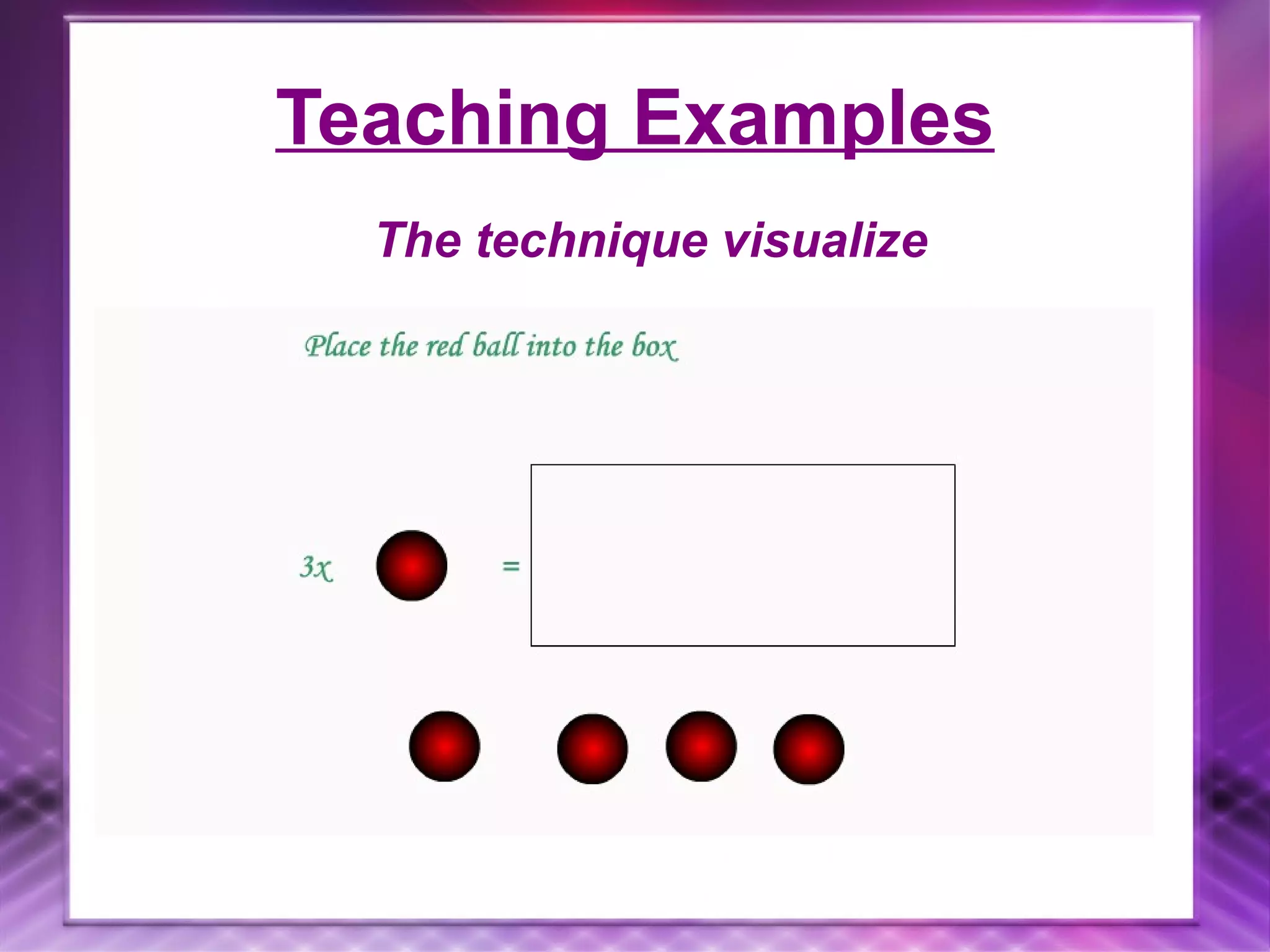 Teaching Examples The technique visualize