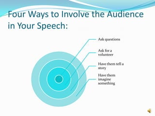 Four Ways to Involve the Audience in Your Speech:<br />
