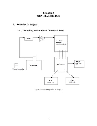 Chapter 3 
GENERAL DESIGN 
25 
3.1. Overview Of Project 
3.1.1. Block diagrams of Mobile Controlled Robot 
Fig 3.1: Block Diagram-I of project 
 