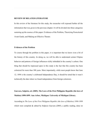 Professor Defeo (Head of the U.P. Diliman theater)2. Research Instruments- The researcher used some tools for collecting and gathering data needed for materials that will support the use of method to make possible for this topic.<br />    2.1 Photo Documentary taken from the visited sites <br />    2.2 Hardbound books, journals, articles, and magazines<br />    Site documentations during the site visits from July 30, 2009 - September 26, 2009<br />CULTURAL CENTER OF THE PHILIPPINES<br />The researcher got this from Google images          <br />BUILDING STRUCTURE OF THE CCP DURING DAY TIME AND NIGHT TIME<br />             <br />                    Exhibit Hall                                                                     Exhibit Hall 2<br />             <br />Tanghalang Nicanor Abelardo (Main Theater)    Tanghalang Aurelio V. Tolentino (Little Theater)<br />                 <br />Tanghalang Manuel Conde (Dream Theater)                                Dressing Room<br />                <br />                                       DURING THE TOUR FROM THE MAIN THEATER<br />Site documentations during the site visits from July 25, 2009 – August 29, 2009<br />Philippine International Convention Center<br />                         <br />             Building Structure of PICC                                                Plenary Hall  <br />                           <br />                                                              THE MAIN THEATER<br />                      <br />                    <br />                                                <br />RECEPTION/ LOBBY AREA<br />                        <br />                    Waiting Area                                                              Main Entrance<br />University of the Philippines Diliman (UP Theater)<br />     <br />                                  LOBBY AND EXHIBIT HALL/ ART GALLERIES<br />        <br />Theater Seats from UP Theater<br />National Library(T.M. Kalaw, Manila Philippines)<br />During Research of Related Topics to Performing Arts Theater<br />EMPIRICAL: Site documentations with evidence based on the observations and interviews of the visited sites in Manila:<br />Cultural Center of the Philippines<br />CCP is located to Roxas Boulevard Pasay City Metro Manila. The guided tour provided a lecture on how a theater works during inspections of the theater departments and rooms. Also provided are copies of floor plans which will aid to the study of the traffic flow in a theater, and a souvenir source booklet.  After the tour, the researcher made an interview with Sir. Renato S. Rastrollo, who is the Culture and Arts Officer II in the Technical Services Division of the Theater Operation Department (TOD) in CCP. In his interview, he lectured on certain theater structures, and design principles that should be followed to make a functional theater. He even mentioned that a color scheme will make a favorable impact to theatergoers. Although preferring earthen colors to depict the feel of nature, Sit Rastrollo also reminded the researcher that for technical reasons, the colors black and white should be considered to lessen distraction for both viewers and the performers. In connection to the Filipino culture and identity, Rastrollo said that the Filipino culture is rich enough (“to provide a source of natural pattern as design”) and that the Philippines have ample natural resources for materials. Its how one utilizes these culture, materials, and creativity that will enable the Filipinos to create a design of their own, he said. Based from the observations, so far this theater looks more presentable compared from other theaters in Manila.<br />Philippine International Convention Center<br />PICC is also part of CCP. The researcher interviewed one of the interior designers in PICC, Ms. Emma Viray. She discussed the history of the PICC, and the measurement/dimensions of the theater.  Ms. Emma showed the researcher their main theater and explained how interior <br />designers should design a theater; that a designer should take the location, seating capacity, good acoustics, style, materials, and budget in consideration. While having an ocular inspection, the researcher had also observed that most of the theaters inside the PICC are uniformly designed with almost no design motif/details. Nevertheless, they were designed with practicality and functionality as its primary motive.  <br />University of the Philippines Theater<br />The researcher made an ocular inspection inside the UP Theater and interviewed the Head of UP Theater professor Defeo. Based from the interview, professor Defeo shared his experience with the researcher about his visits from other countries to see Opera Houses like Broadway, Royal Opera House, NNT Tokyo, and Grand Theatre. His relayed experiences gave an idea to the researcher about the different design styles of these various theaters, thus exposing her to design influences abroad. <br />HYPOTHESIS/ COMPARISON AND CONTRAST<br />The Philippines more than any other Asian nation seems to have been plagued with doubts about its cultural identity from both Asian and Western perspectives. In the previous chapters, it was explained how being under long periods of western colonization took a major part in influencing the Filipino identity as manifested in arts, music, fashion and most especially in architecture and interior design. However, even today’s postcolonial times, we still lack a homogenized identity. 