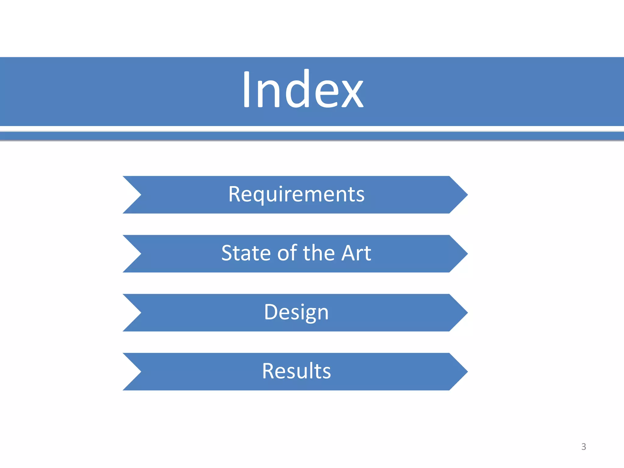 3 
Index 
Requirements 
State of the Art 
Design 
Results 
 