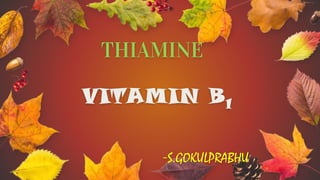 THIAMINE
VITAMIN B1
-S.GOKULPRABHU
 