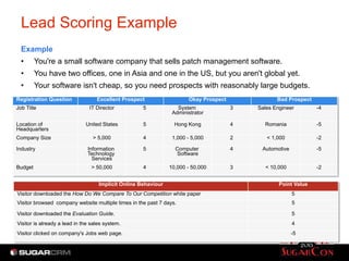 Lead Scoring Example
  Example
  •      You're a small software company that sells patch management software.
  •      You...