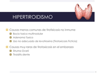HIPERTIROIDISMO
 Causas menos comunes de tirotixicosis no inmume
 Bocio toxico multinodular
 Adenoma Toxico
 Uso no ad...