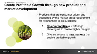 Create Profitable Growth through new product and
market development
• Products that are consumer driven and
supported by the market are a requirement
for all channels to be successful
1. De-commoditize our offerings,
allowing us to realize higher margins
2. Give us access to new markets that
enable profitable growth
37
NEW PRODUCT DEVELOPMENT
 
