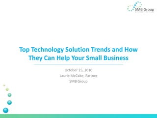 Top Technology Solution Trends and How
They Can Help Your Small Business
October 25, 2010
Laurie McCabe, Partner
SMB Group
 