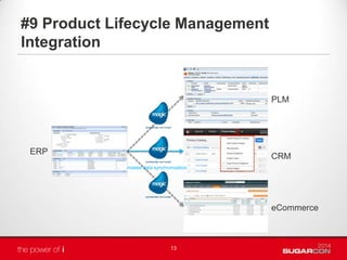 #9 Product Lifecycle Management
Integration
13
CRM
ERP
eCommerce
PLM
master data synchronization
 