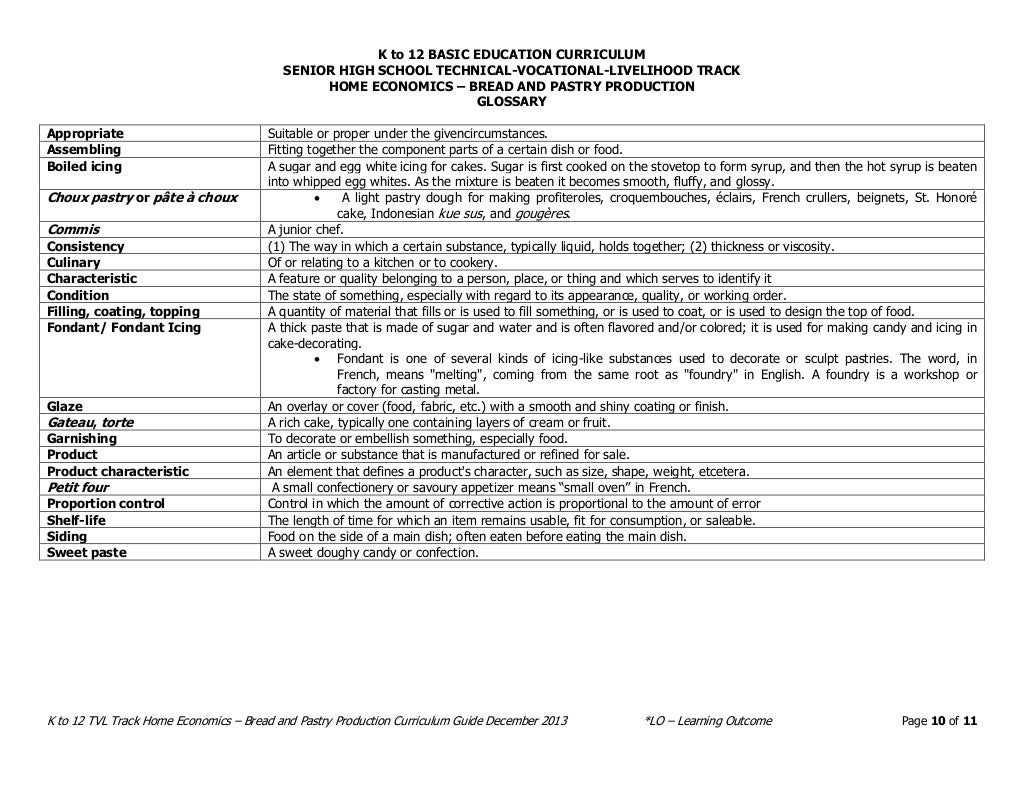 bread and pastry curriculum guide senior high school