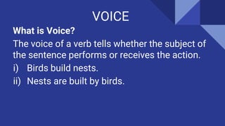 Tips on using VoiceTip 1: Let
If the given sentence in the active voice is in the imperative form, to get the passive voic...
