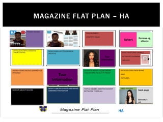 MAGAZINE FLAT PLAN – HA
HA
back page
Barcode/c
ost
Tour
information
Tour
information
Advert
Reviews eg,
albums
 