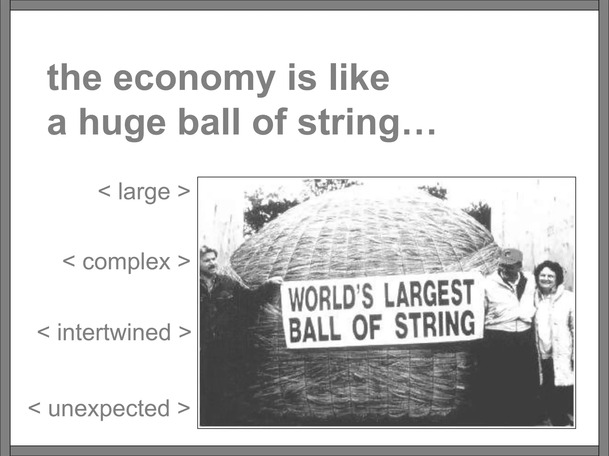 the economy is like
a huge ball of string…
< complex >
< intertwined >
< large >
< unexpected >
 