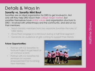 Purely entertainmentConsumer Perceptions:#1: This is a really great alternative form of fun… but what else?Consumer PerceptionsWe found that although fans are pumped about coming to bouts, they sometimes get a little…bored. We need to find ways to keep the fans engaged throughout the entire bout to make them want to come back for seconds!“I feel bad leaving at half time…but I feel like I get the experience within the first half hour…and then I’m ready for something else.”