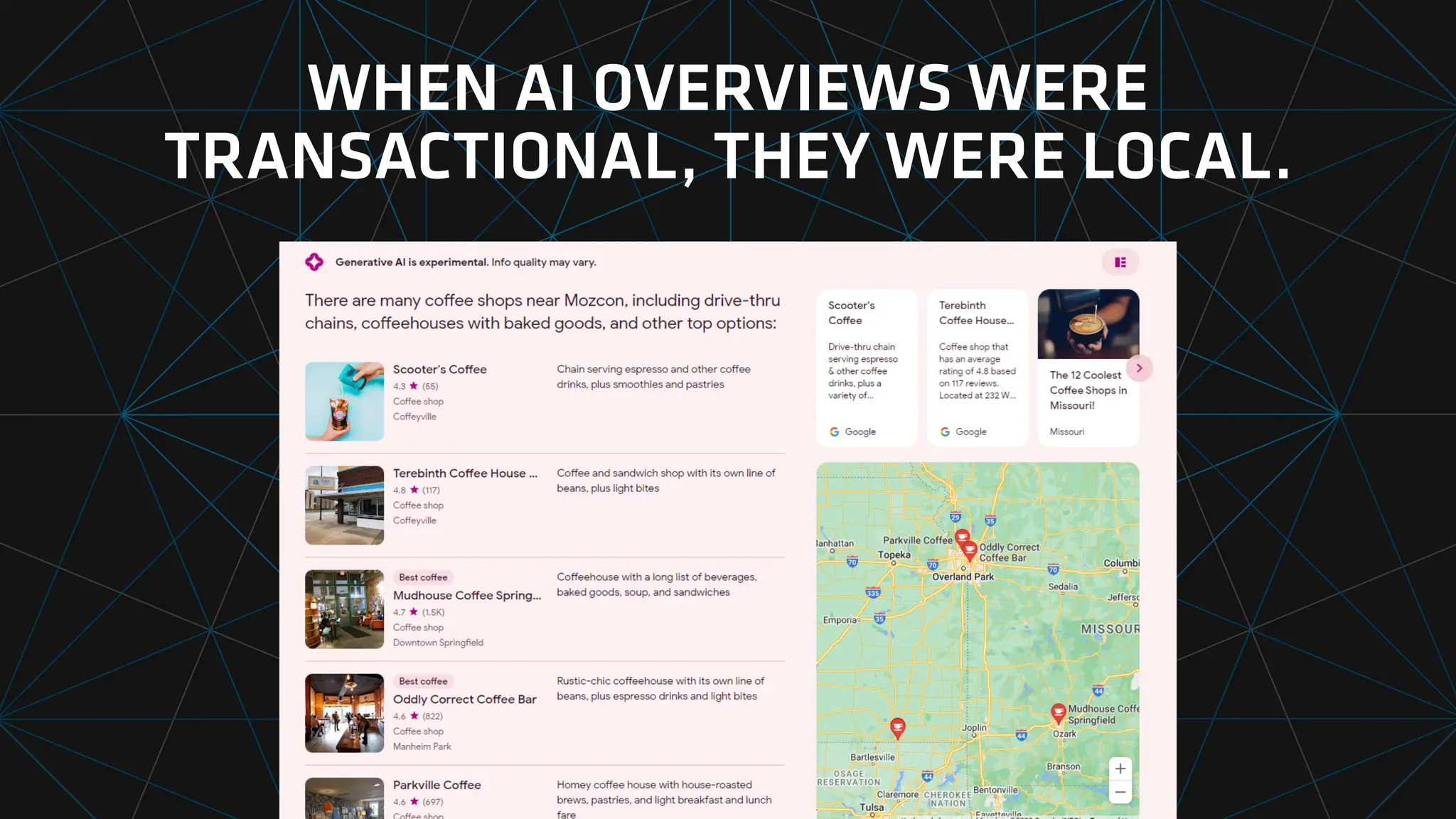 WHEN AI OVERVIEWS WERE
TRANSACTIONAL, THEY WERE LOCAL.
 