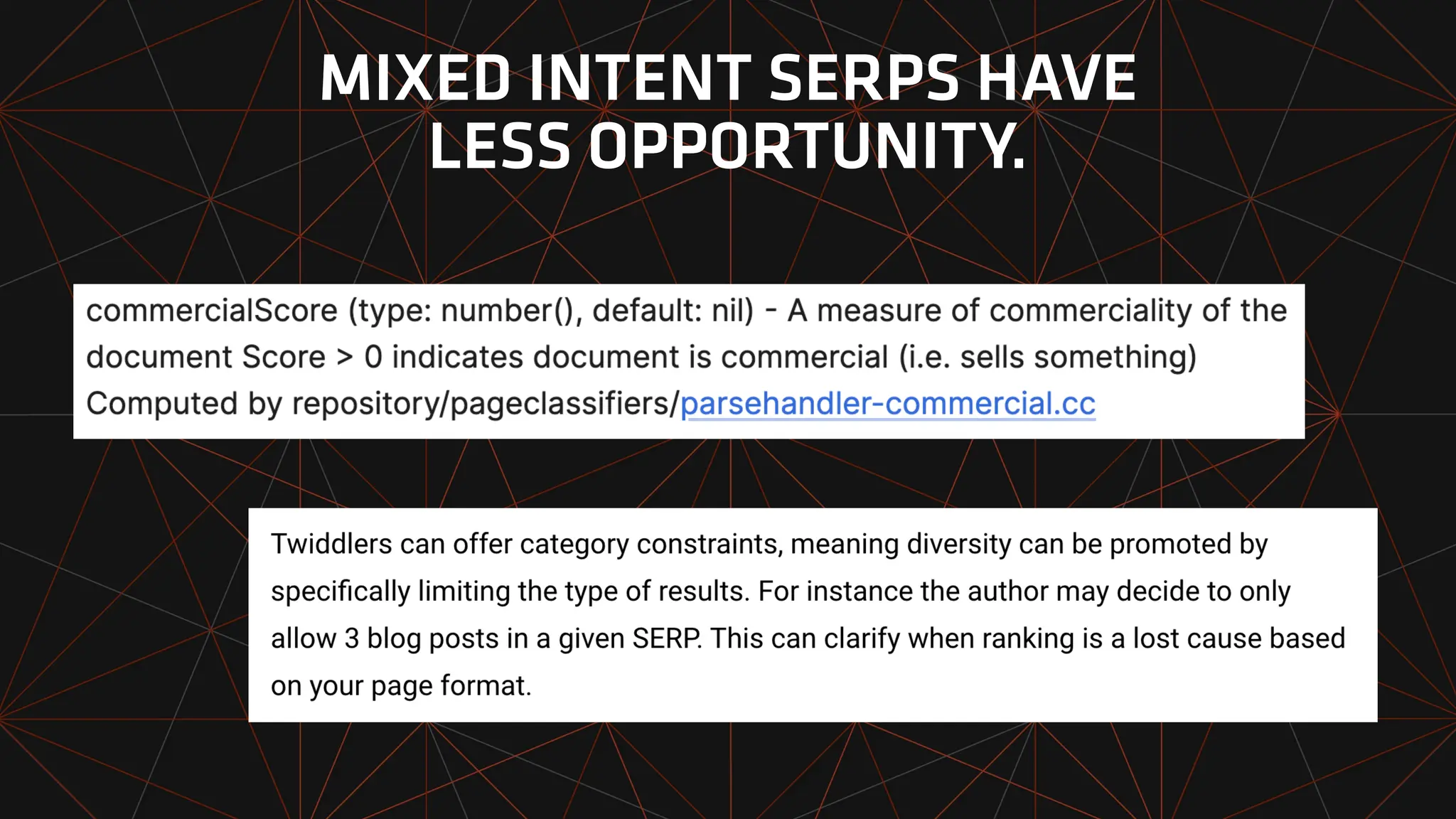 MIXED INTENT SERPS HAVE
LESS OPPORTUNITY.
 