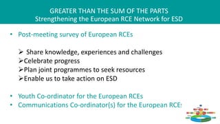 GREATER THAN THE SUM OF THE PARTS
Strengthening the European RCE Network for ESD
ICEBREAKER
WHERE ARE YOU FROM?
Facilitato...