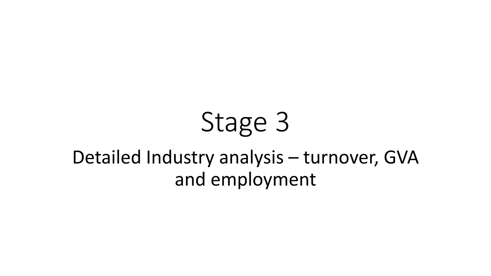 Stage 3
Detailed Industry analysis – turnover, GVA
and employment
 