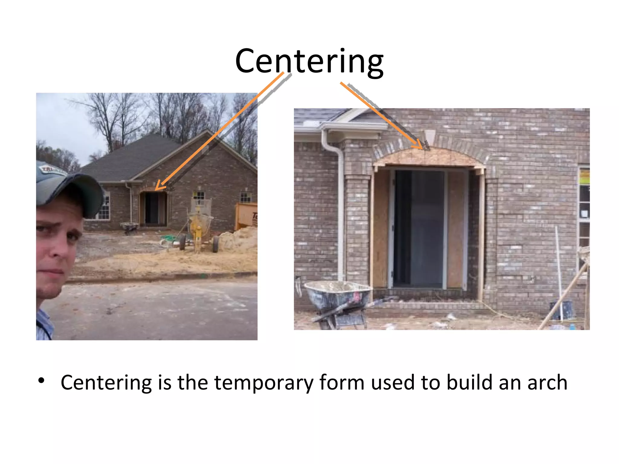 Centering Centering is the temporary form used to build an arch 