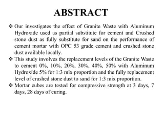 EXPERIMENTAL STUDY OF STRENGTH BEHAVIOUR ON CEMENT MORTAR | PDF