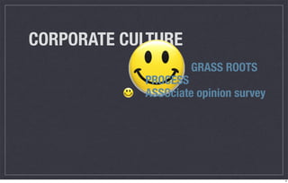 CORPORATE CULTURE
                     GRASS ROOTS
            PROCESS
            ASSOciate opinion survey




                                       6
 