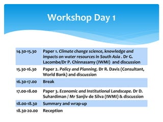 Regional Conference on Risks and Solutions: Adaptation Frameworks for Water Resources Planning, Development and Management in South Asia