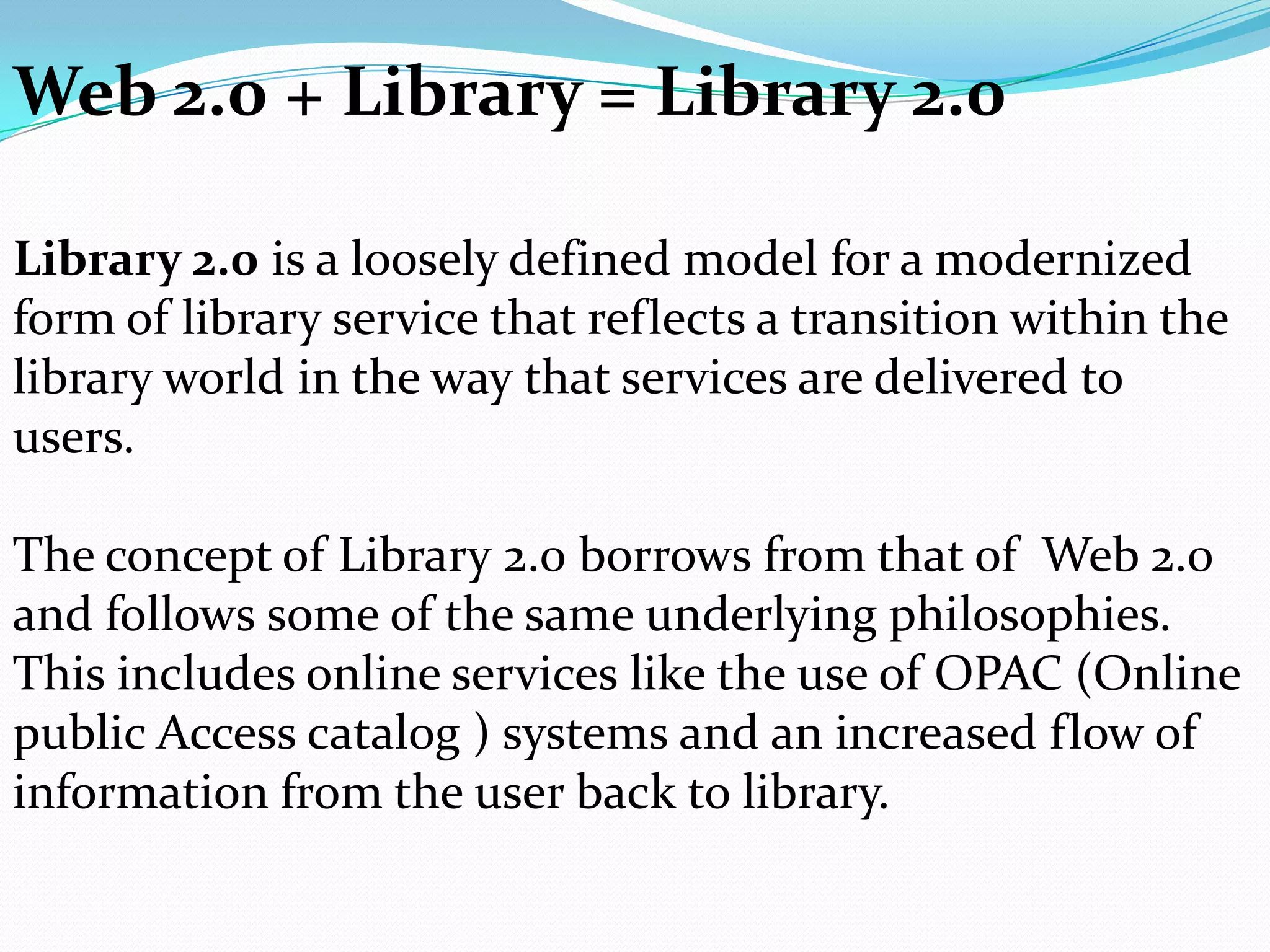 Web 2.0 : Presentation Resources When making a presentation, you want pictures, and a few words. And people.Finding Pictures:Google ImagesOther Image Search EnginesFlickerBuilding your presentation -- Zoho: ShowSharing your presentation (& finding other presentations) -- SlideShare.net