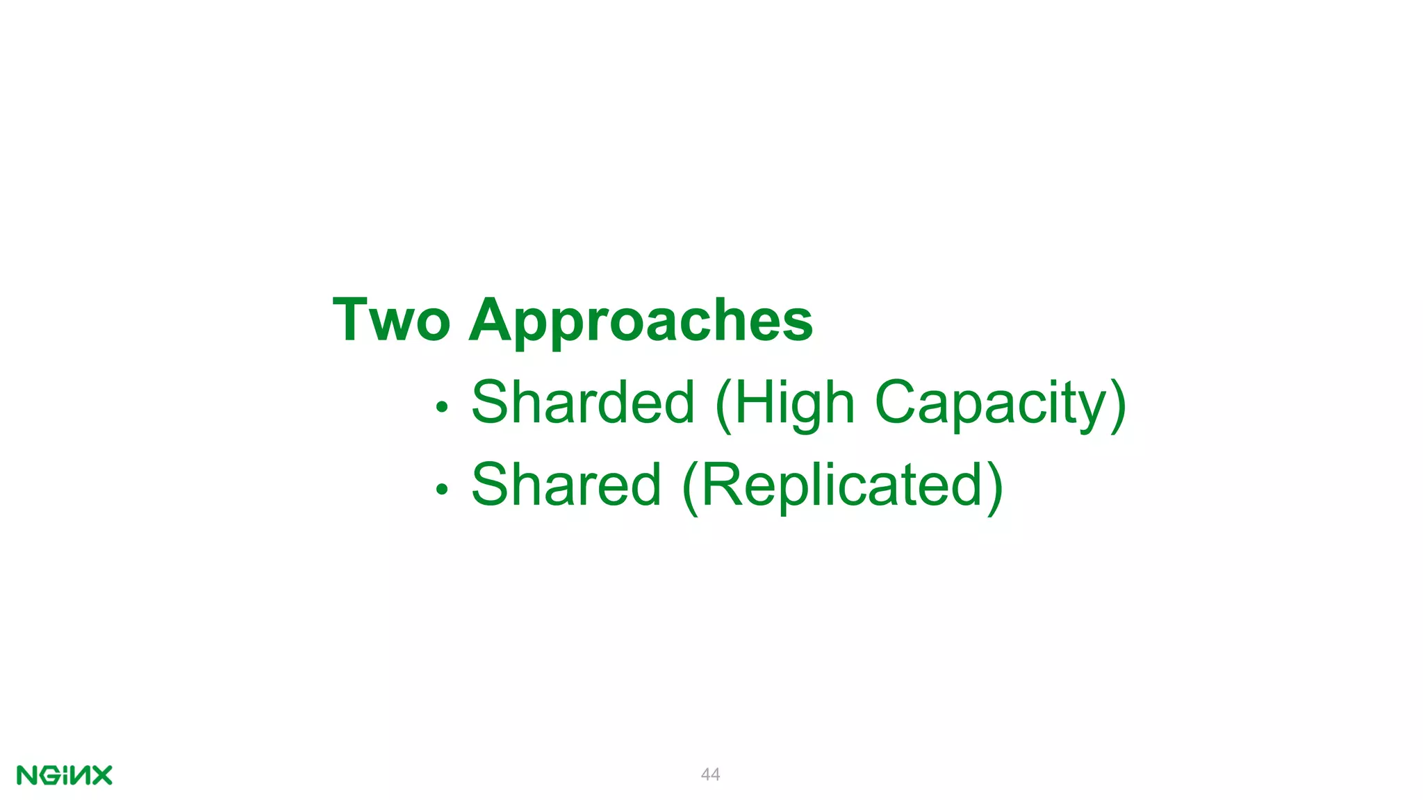 44
Two Approaches
• Sharded (High Capacity)
• Shared (Replicated)
 