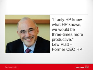 “If only HP knew
what HP knows,
we would be
three-times more
productive.”
Lew Platt –
Former CEO HP
 