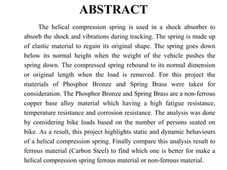 Design and Analysis of Helical Compression Spring for Shock Absorber | PPTX