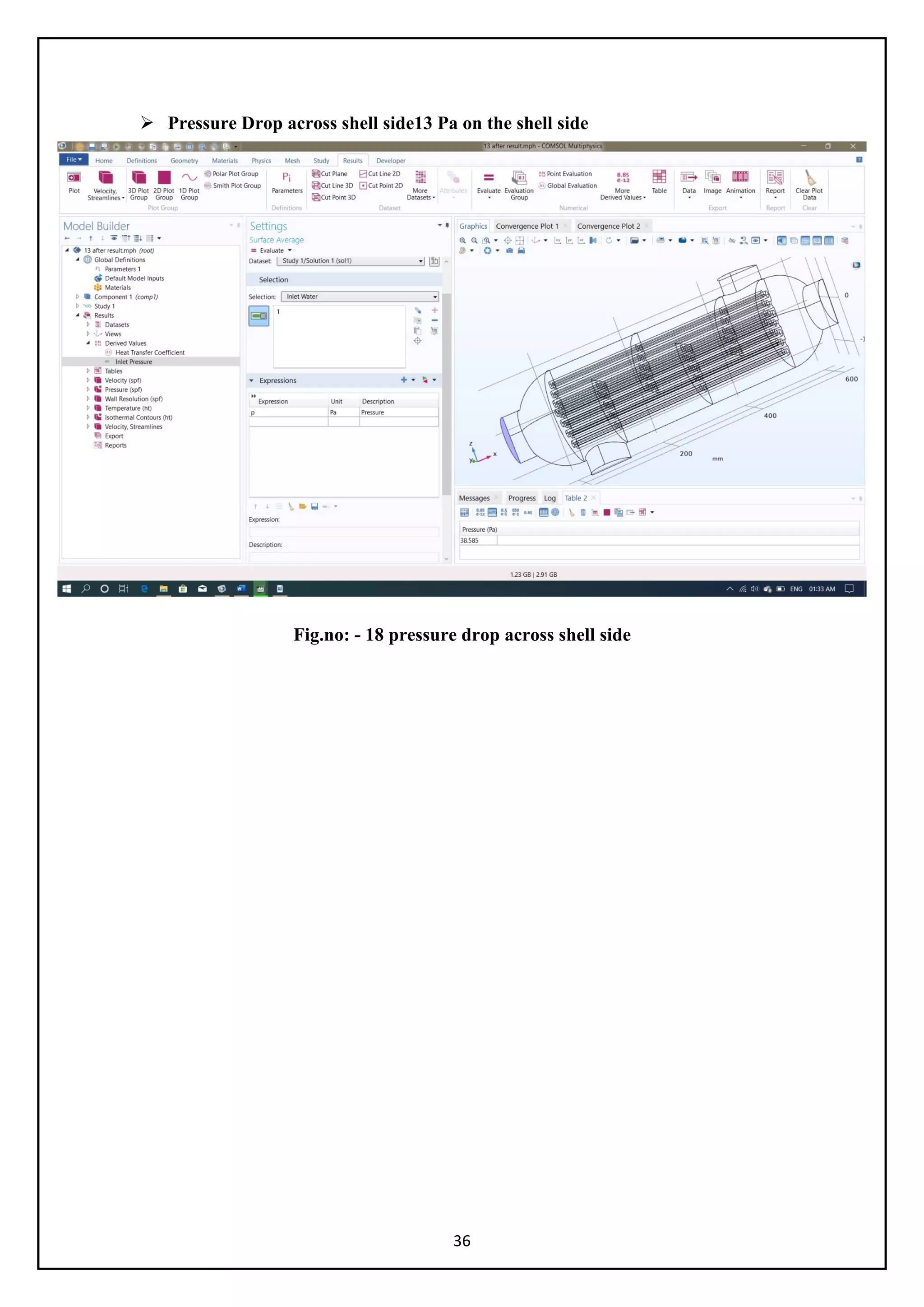 36
 Pressure Drop across shell side13 Pa on the shell side
Fig.no: - 18 pressure drop across shell side
 