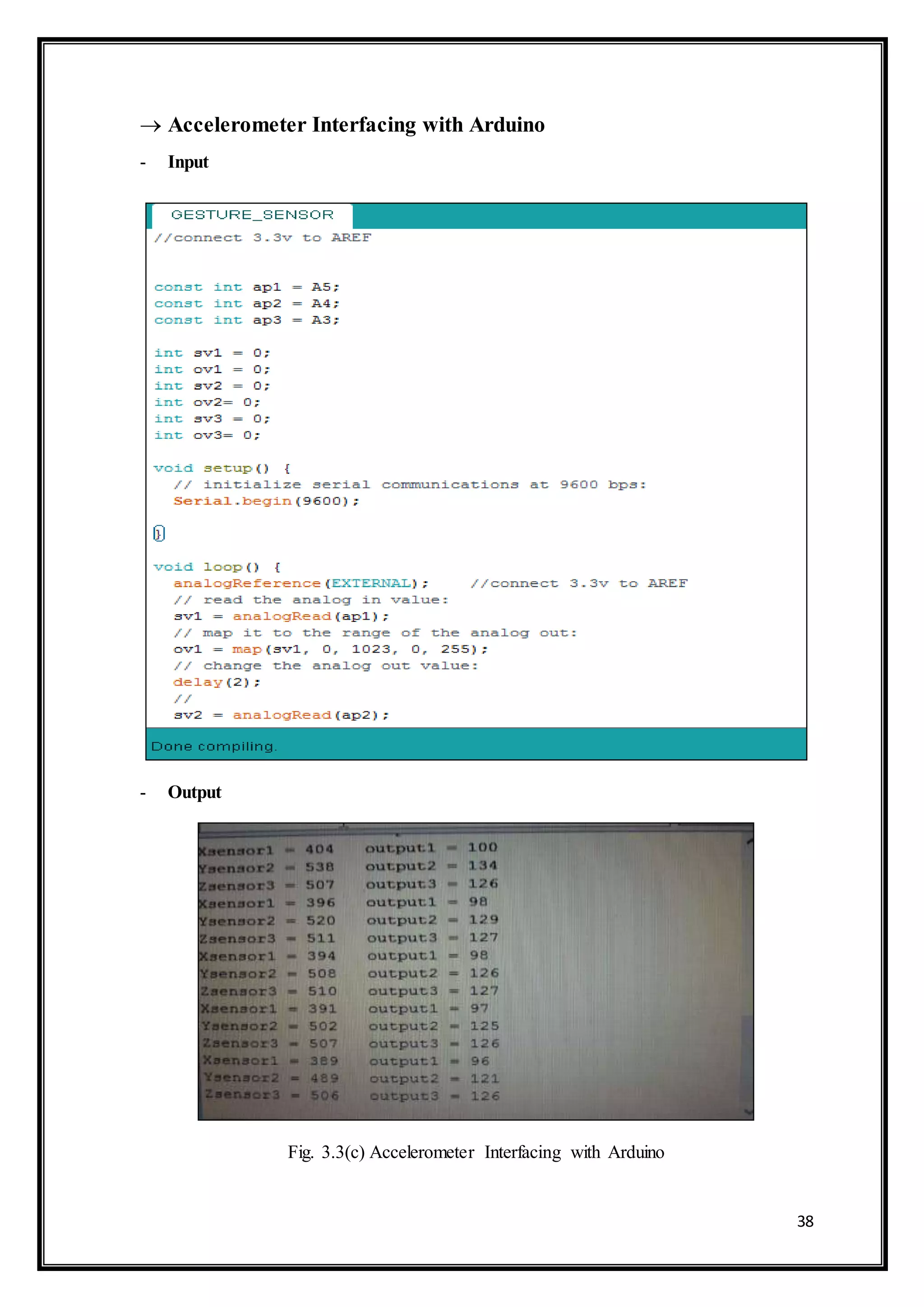 38
 Accelerometer Interfacing with Arduino
- Input
- Output
Fig. 3.3(c) Accelerometer Interfacing with Arduino
 