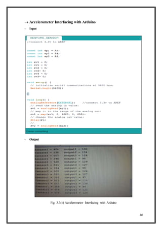 38
 Accelerometer Interfacing with Arduino
- Input
- Output
Fig. 3.3(c) Accelerometer Interfacing with Arduino
 