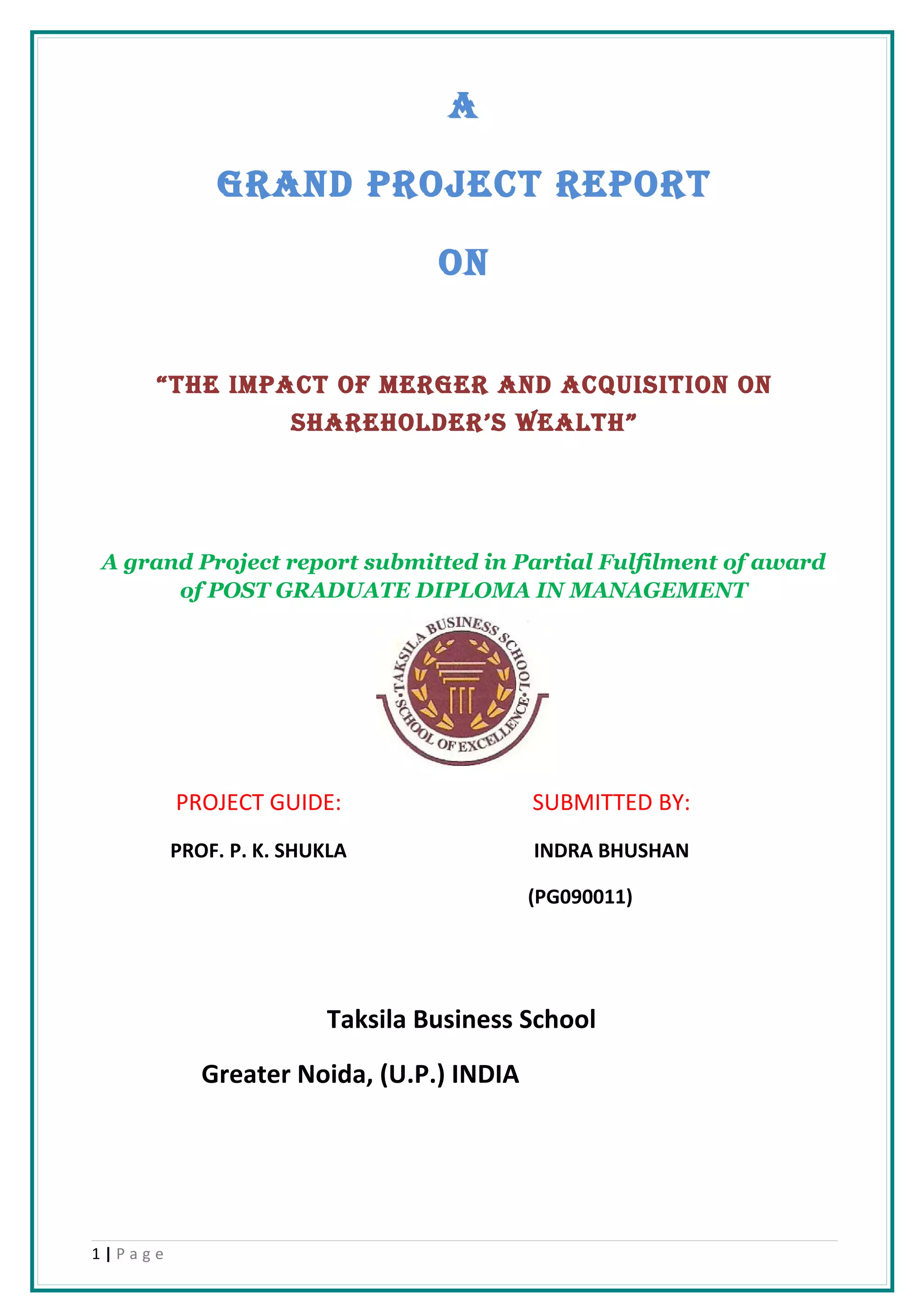 Final Year Project Report Of Pgdm 6th Trimester | DOC