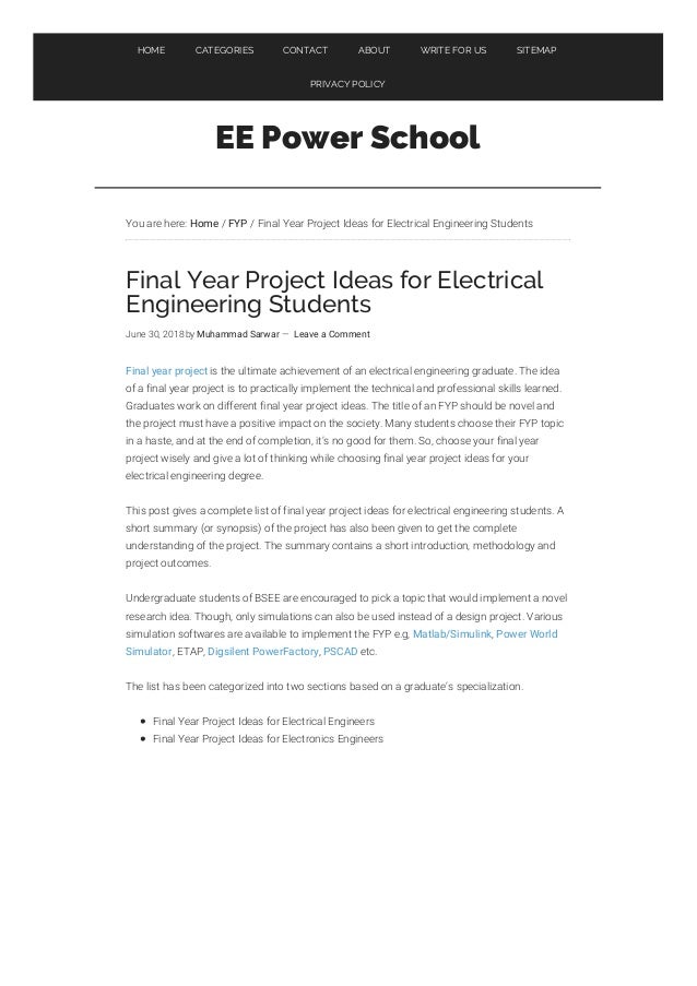Final year project ideas for electrical engineering eepowerschool c 
