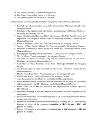 Company needs Following documents for issuing IPO | DOCX