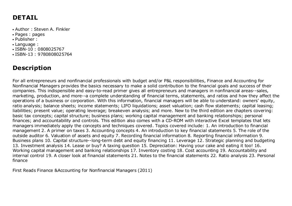 First Reads Finance & Accounting for Nonfinancial Managers (2011)