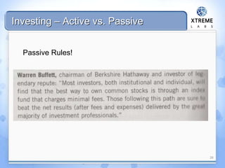 Investing – Active vs. Passive
28
Passive Rules!
 