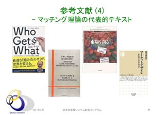 参考文献 (4)
- マッチング理論の代表的テキスト
2017年5月 近未来金融システム創造プログラム 29
 