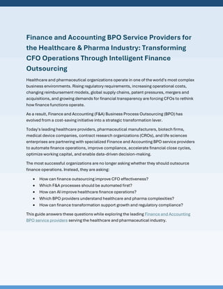 Finance and Accounting BPO Service Providers for the Healthcare ...