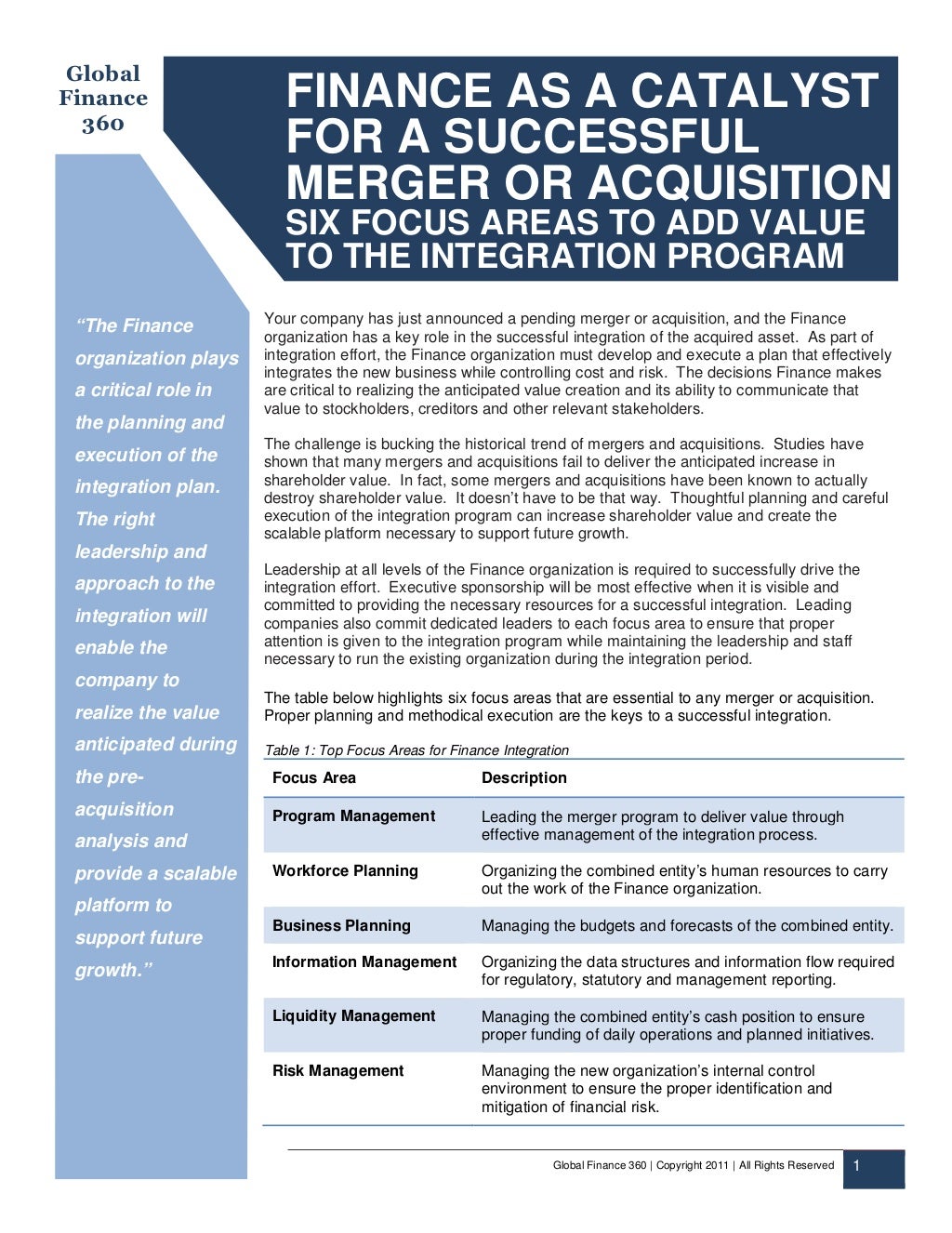 Finance as a Catalyst for a Successful Merger or Acquisition