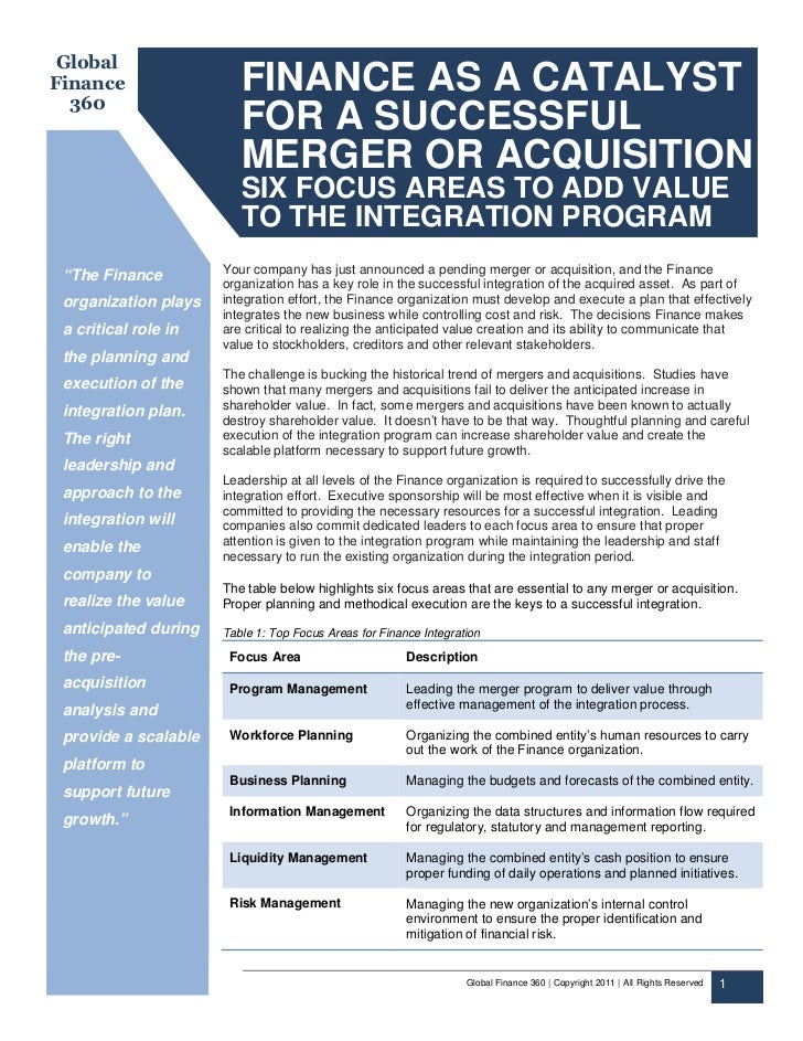 Finance as a Catalyst for a Successful Merger or Acquisition