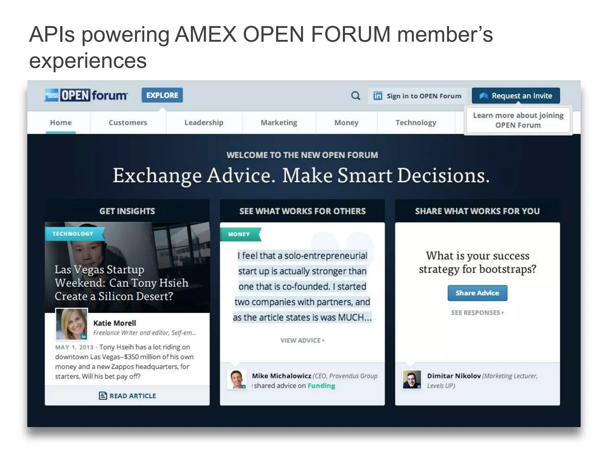 APIs powering AMEX OPEN FORUM member’s
experiences
 