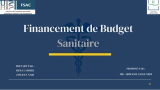 Financement de Budget
Sanitaire
PREPARÉ PAR :
HEBA LAHMER
ZINEB ES-SAIH
01
PROPOSÉ PAR :
MR. ABDESSELAM OUARDI
 