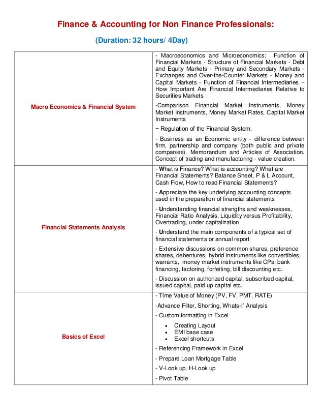 finance for non finance course outline 32 hours 4 day layout of financial statements