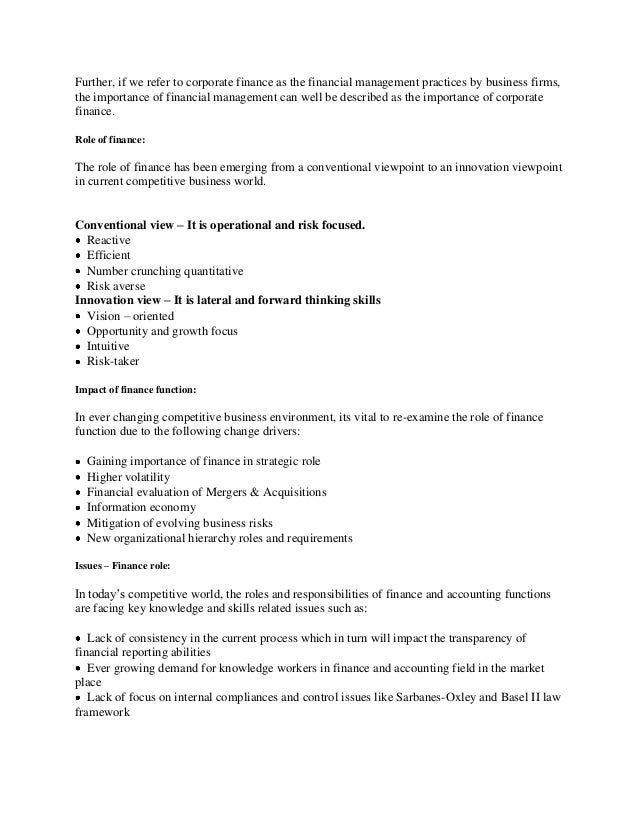 Finance Function In Global Business Scenario