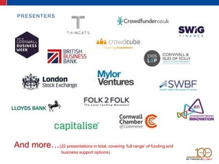 PRESENTERS
And more…(22 presentations in total, covering ‘full range’ of funding and
business support options)
 