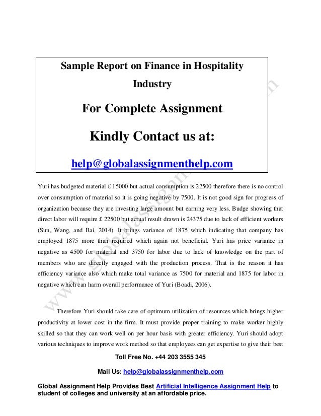 sample on finance in hospitality